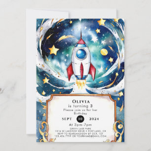 Enchanted Galaxy Rocket Birthday Invitation