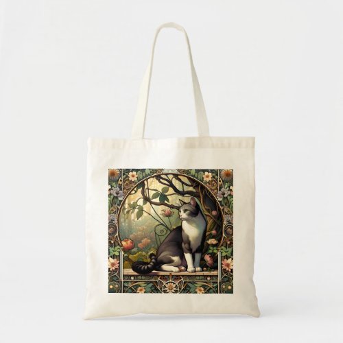 Enchanted Garden Art Nouveau Elegant Cat Tote Bag