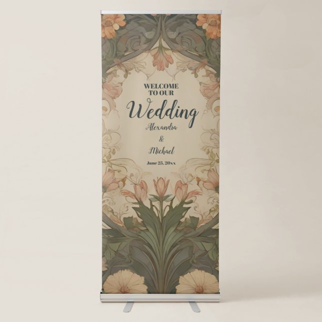 Enchanted Garden Art Nouveau Wedding  Retractable Banner (Front)