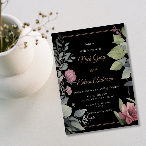Enchanted Garden Black Wedding Invitation
