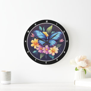Enchanted Garden" - Blue Butterfly & Floral Large Clock