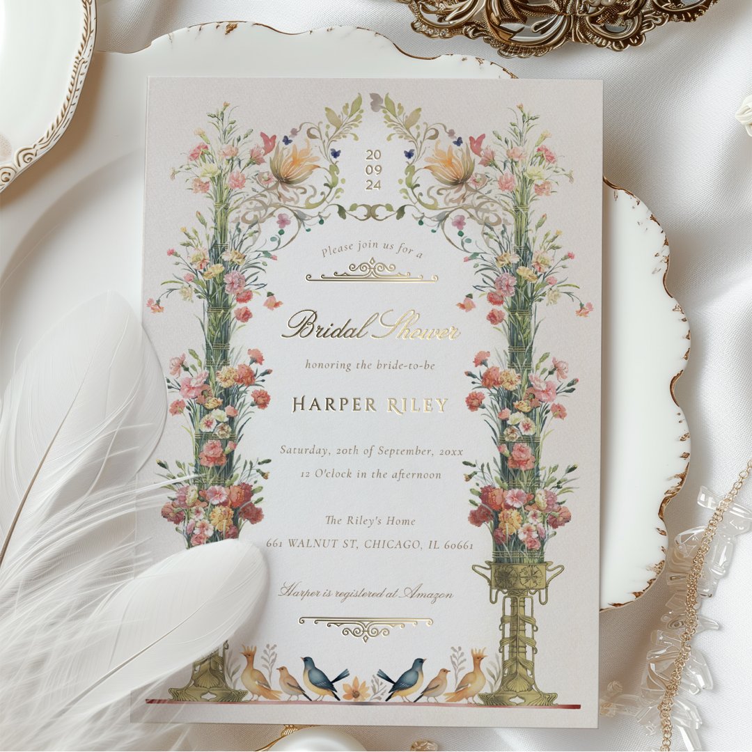 Enchanted Garden Bridal Shower Vintage Flair Foil                    Invitation