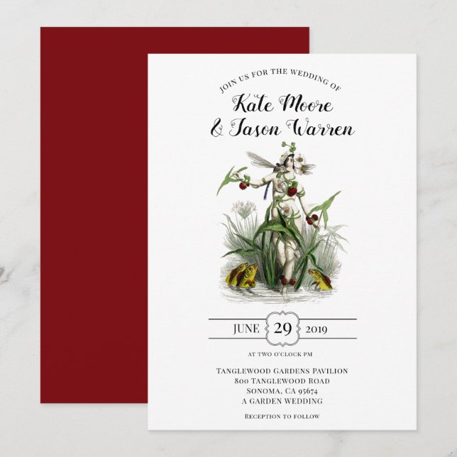 Enchanted Garden Burgundy Green Wedding Invitation (Front/Back)
