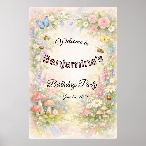 Enchanted Garden Butterflies & Florals Party  Poster