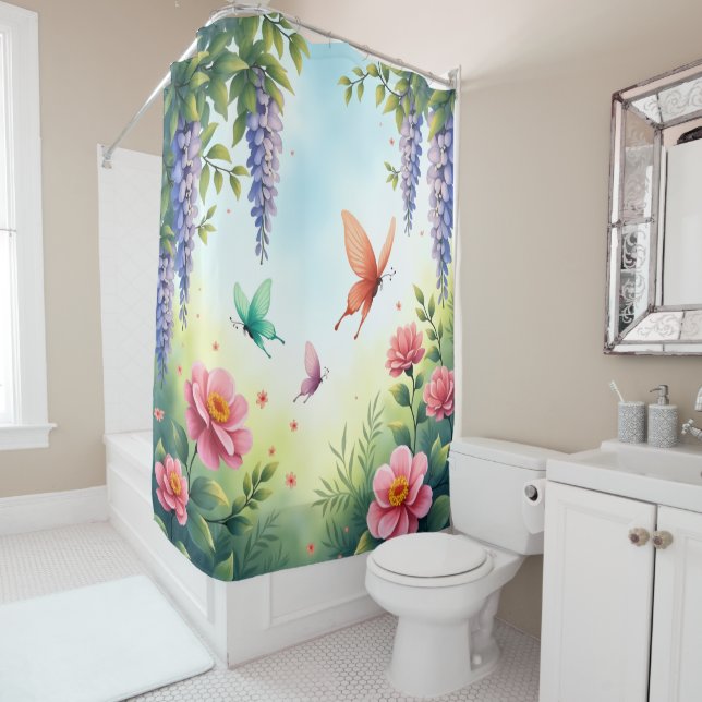 Enchanted Garden Butterflies Shower Curtain (In Situ)