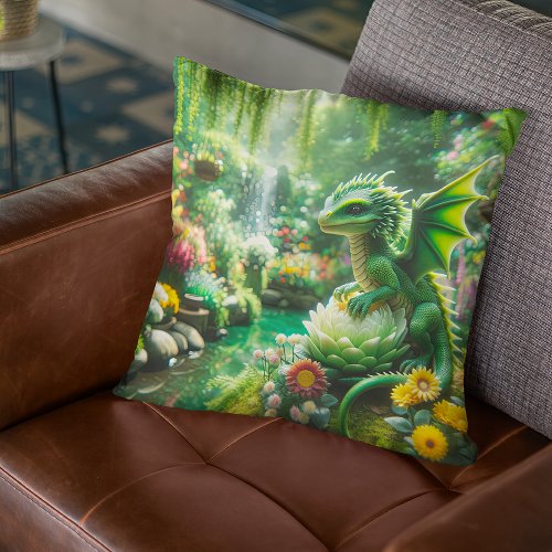 Enchanted Garden Dragon Throw Pillow