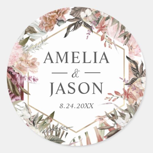 Enchanted Garden Elegant Floral Boho Invitation Classic Round Sticker