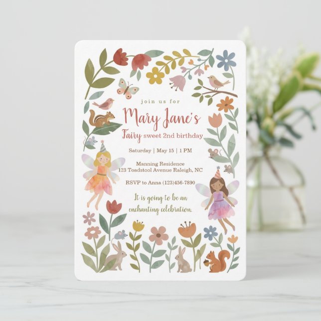 Enchanted Garden Fairies & Forest Friends Invitation (Standing Front)
