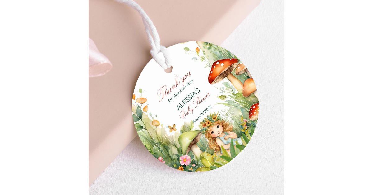 Enchanted garden fairy baby shower favor tags | Zazzle