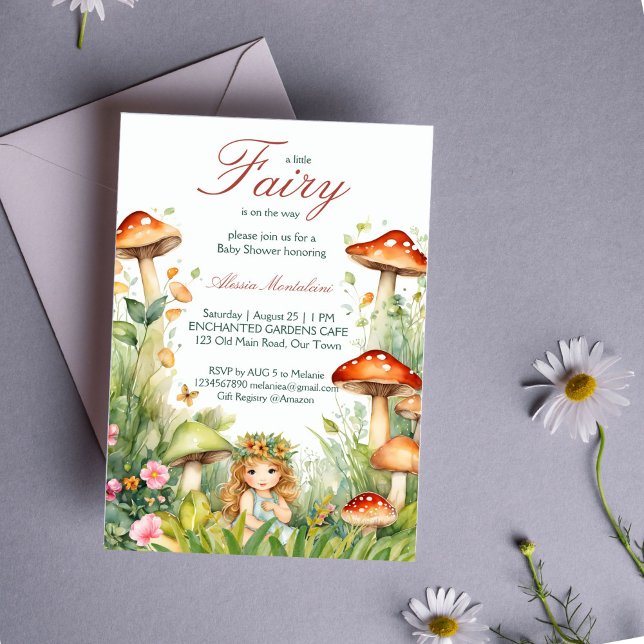 Enchanted garden fairy baby shower invitation (Enchanted garden cute fairy baby shower invitation editable template download forest mushrooms)