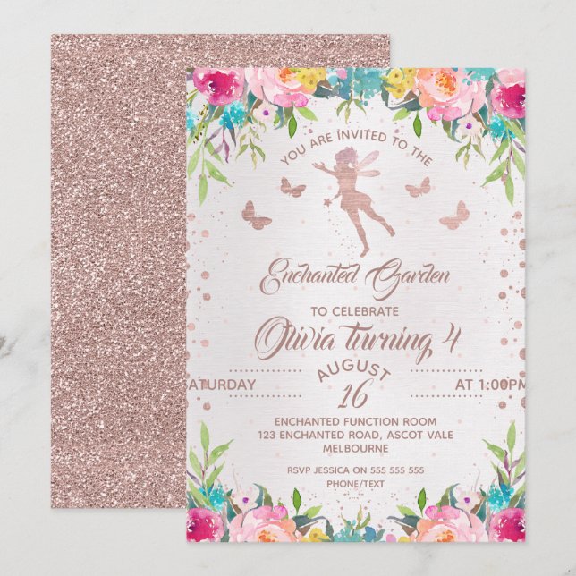 Enchanted Garden Fairy Birthday Invitation (Front/Back)