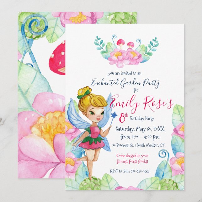 Enchanted Garden Fairy Birthday Invitation (Front/Back)