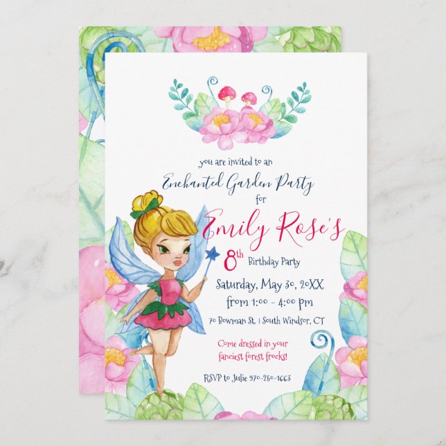 Enchanted Garden Fairy Birthday Invitation (Front/Back)