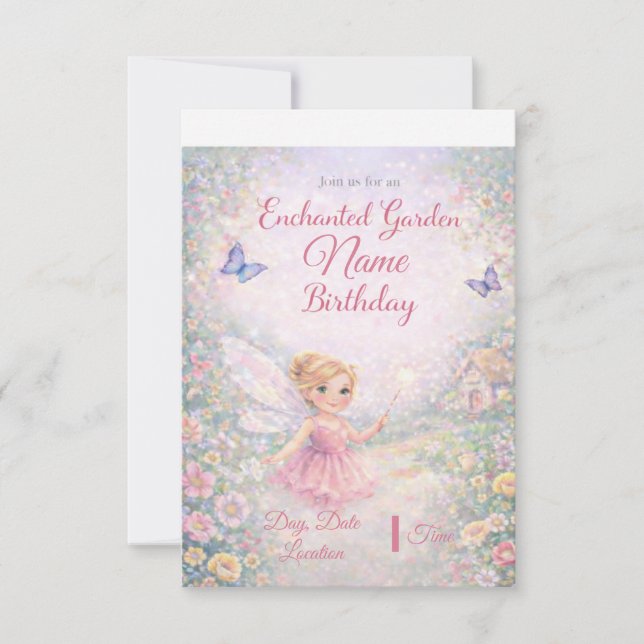 Enchanted Garden Fairy Birthday Invitations (Front)