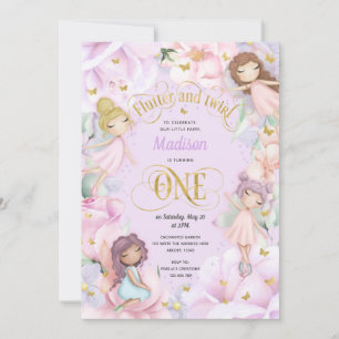 Enchanted Garden Fairy, Pink purple flowers Invita Invitation