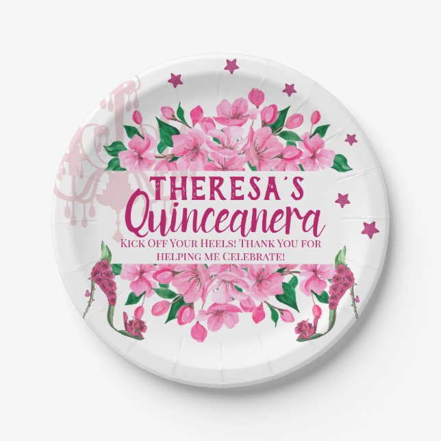 Enchanted Garden Fairy Shoes - Lámpara rosa Paper Plates (Front)