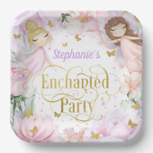 Enchanted garden fairy themed birthday paper plates