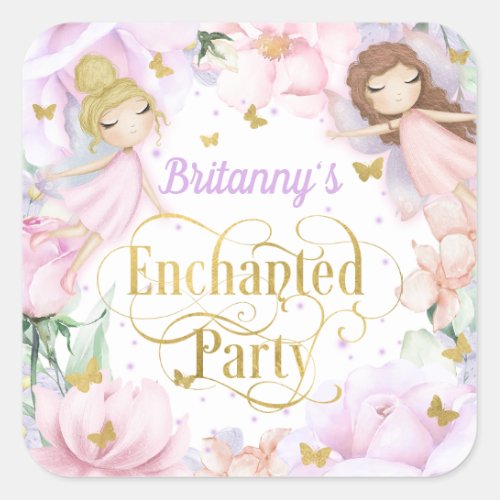 Enchanted garden fairy themed birthday square sticker