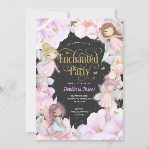Enchanted Garden Fairy themed flowers birthday Invitation
