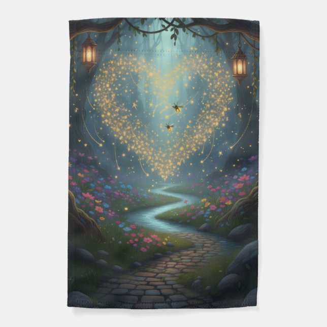Enchanted garden Fireflies and Lanterns illuminate Garden Flag (Front)