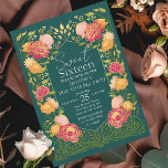 Enchanted Garden Floral Sweet 16 Birthday Invitation<br><div class="desc">Celebrate your Sweet 16 in style! Our birthday party invitations feature a stunning pink & orange floral frame against a green background with chic gold accents. Perfect for a vibrant,  unforgettable celebration! PLEASE NOTE: The Gold featured in this product's design is NOT real foil and is printed flat.</div>
