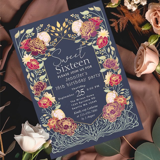 Enchanted Garden Floral Sweet 16 Birthday Invitation (Creator Uploaded)