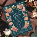 Enchanted Garden Floral Sweet 16 Birthday  Invitation<br><div class="desc">Celebrate your Sweet 16 in style! Our birthday party invitations feature a stunning pink & purple floral frame against a teal background with chic gold accents. Perfect for a vibrant,  unforgettable celebration! PLEASE NOTE: The Gold featured in this product's design is NOT real foil and is printed flat.</div>