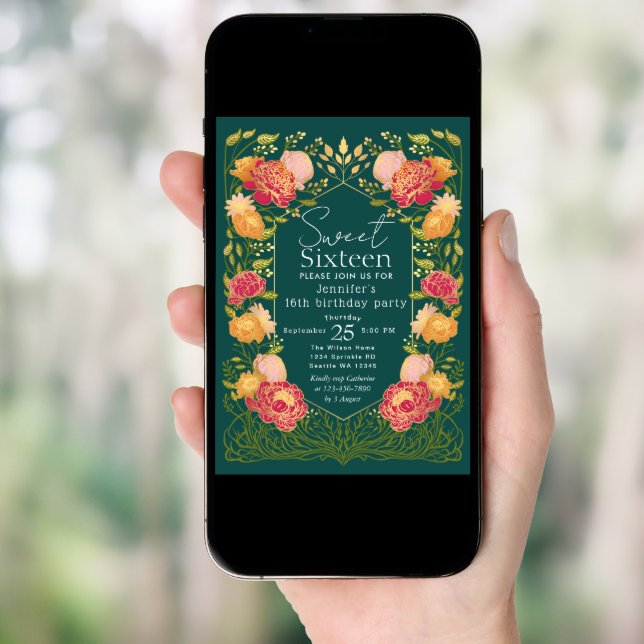 Enchanted Garden Floral Sweet 16 Birthday Invitation (Front Digital)