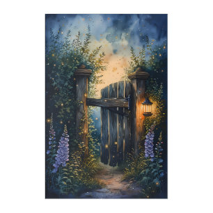 Enchanted Garden Gate Under Firefly Sky Acrylic Print