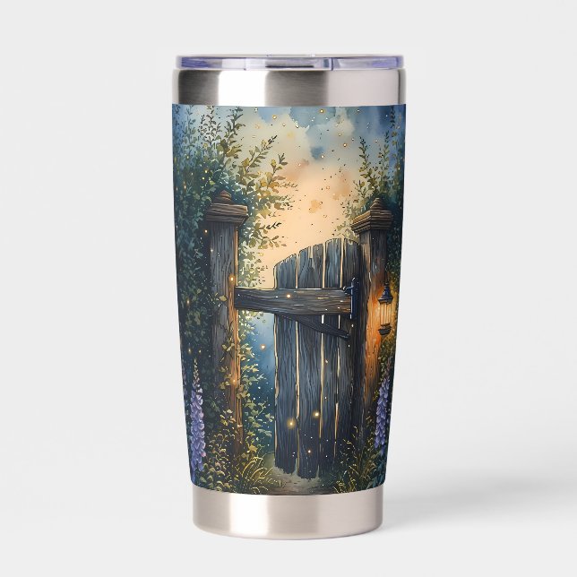 Enchanted Garden Gate Under Firefly Sky Insulated Tumbler (Front)
