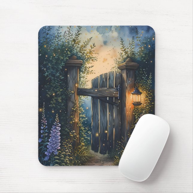 Enchanted Garden Gate Under Firefly Sky Mouse Pad (With Mouse)
