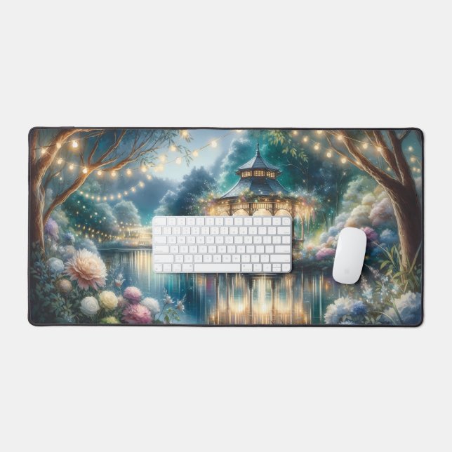 Enchanted Garden Gazebo Twilight Reflection Desk Mat (Keyboard & Mouse)