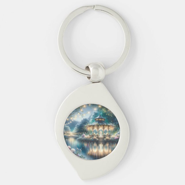 Enchanted Garden Gazebo Twilight Reflection Keychain (Front)