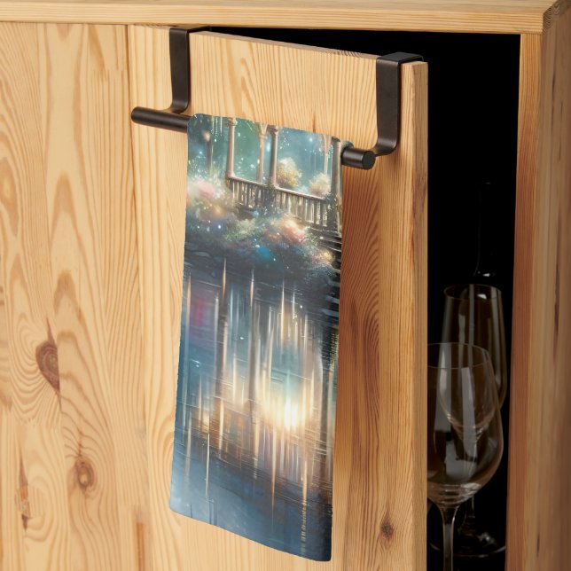 Enchanted Garden Gazebo Twilight Reflection Kitchen Towel (Thirds Fold)