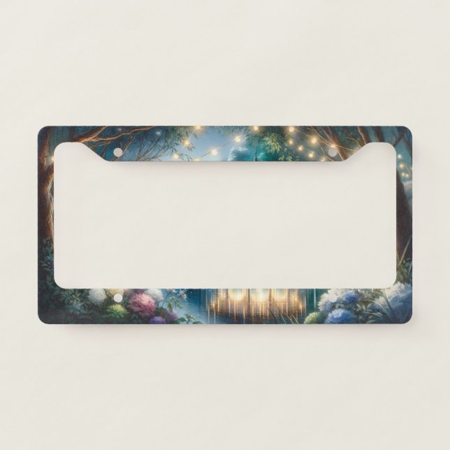 Enchanted Garden Gazebo Twilight Reflection License Plate Frame (Front)