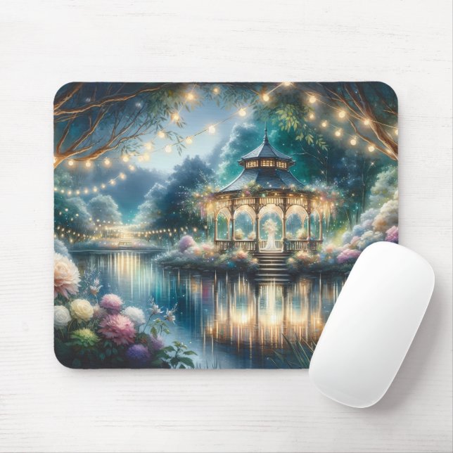 Enchanted Garden Gazebo Twilight Reflection Mouse Pad (With Mouse)