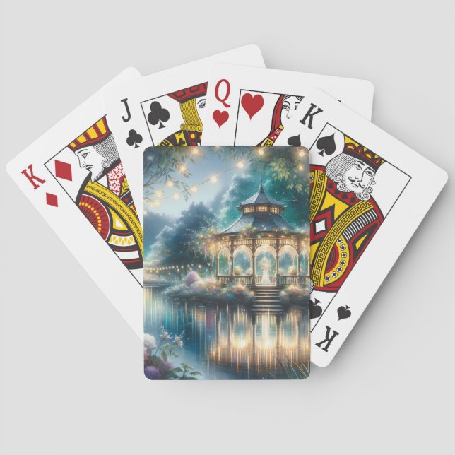 Enchanted Garden Gazebo Twilight Reflection Poker Cards (Back)