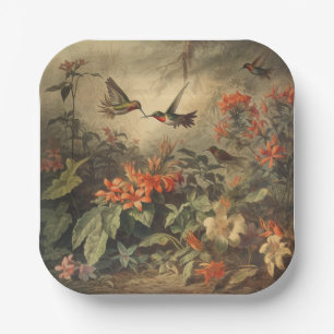 Enchanted Garden Hummingbird Party Hosting Art Paper Plates