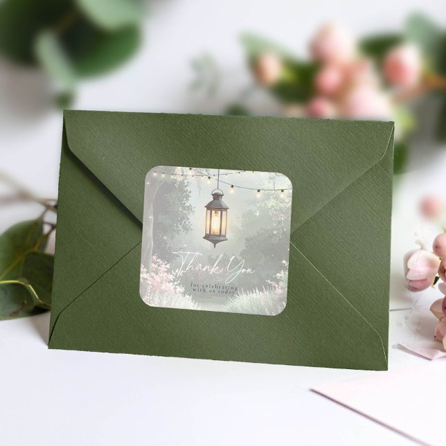 Enchanted Garden Lantern Thank You Pink ID1163 Square Sticker (Creator Uploaded)
