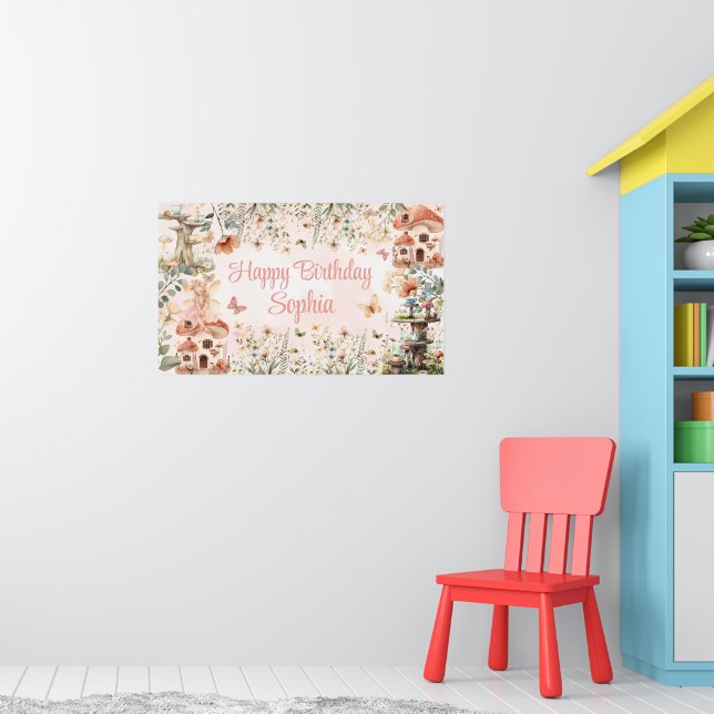 Enchanted Garden Mushroom Girl's 1st Birthday Poster (Nursery 1)