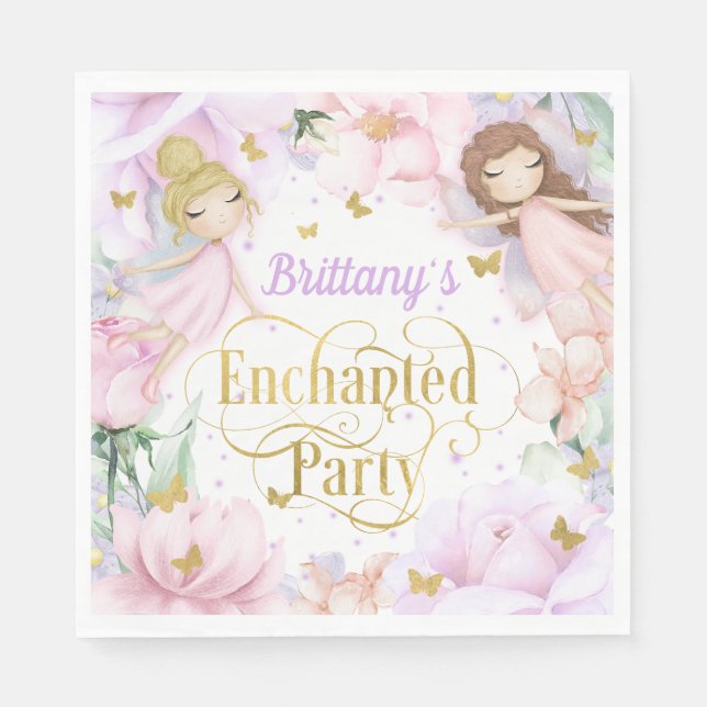 Enchanted Garden Party Fairy Themed Birthday Napkins (Front)