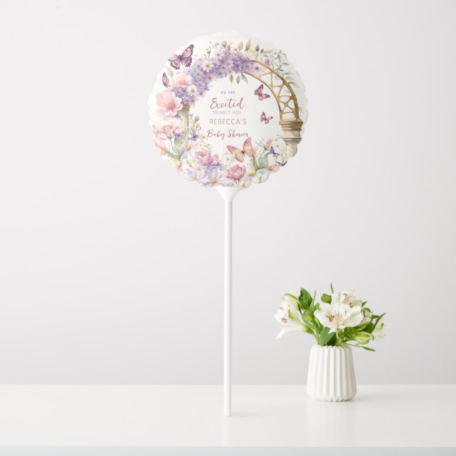 Enchanted garden pastel butterflies baby shower balloon (In SItu)