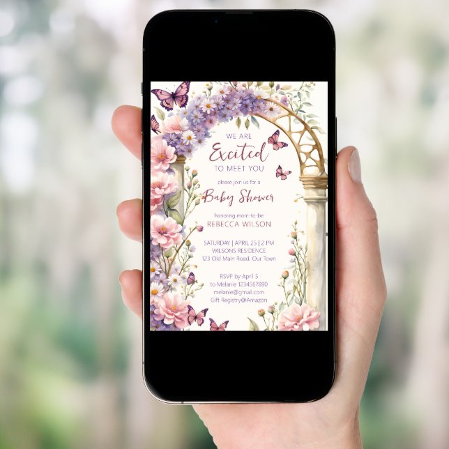 Enchanted garden pastel butterflies baby shower invitation (Front Digital)