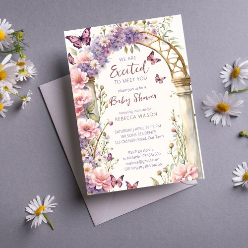 Enchanted garden pastel butterflies baby shower invitation