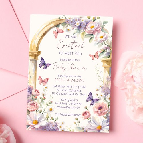 Enchanted garden pastel butterflies baby shower invitation