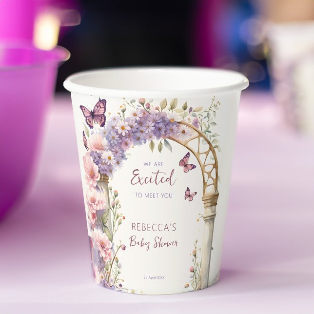 Enchanted garden pastel butterflies baby shower paper cups (Enchanted garden baby shower tableware pastel butterflies baby shower template paper cups)