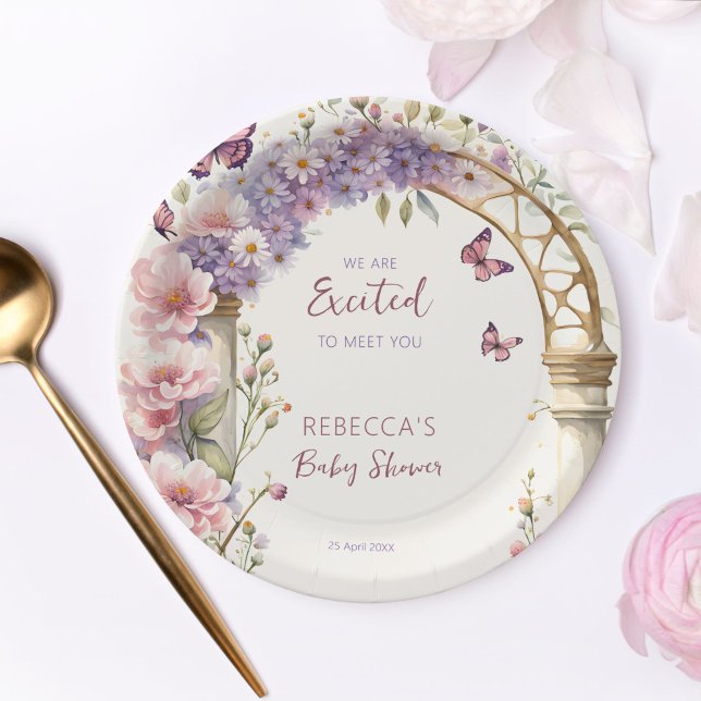 Enchanted garden pastel butterflies baby shower paper plates (Enchanted garden baby shower personalized tableware pastel butterflies baby shower paper plates)