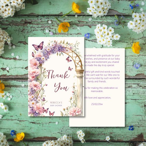 Enchanted garden pastel butterflies baby shower thank you card