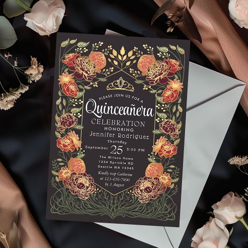 Enchanted Garden Quinceanera Flower Invitation