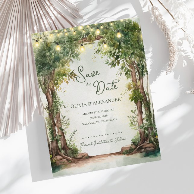 Enchanted Garden String Lights Save the Date  Announcement Postcard (Enchanted Garden String Lights Save the Date | Rustic Outdoor Wedding Save the Date Card)